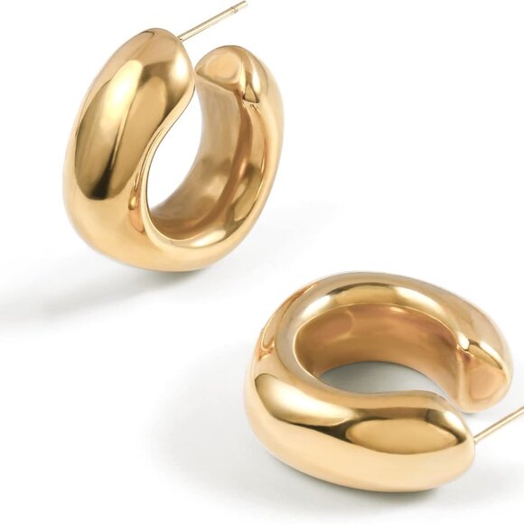 Jewelry - Waterproof Thick Gold Chunky Hoop Earrings Women Non Tarnish 18K Gold Plated
